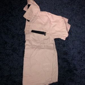 Boys shirt sleeve button up white with blue dots